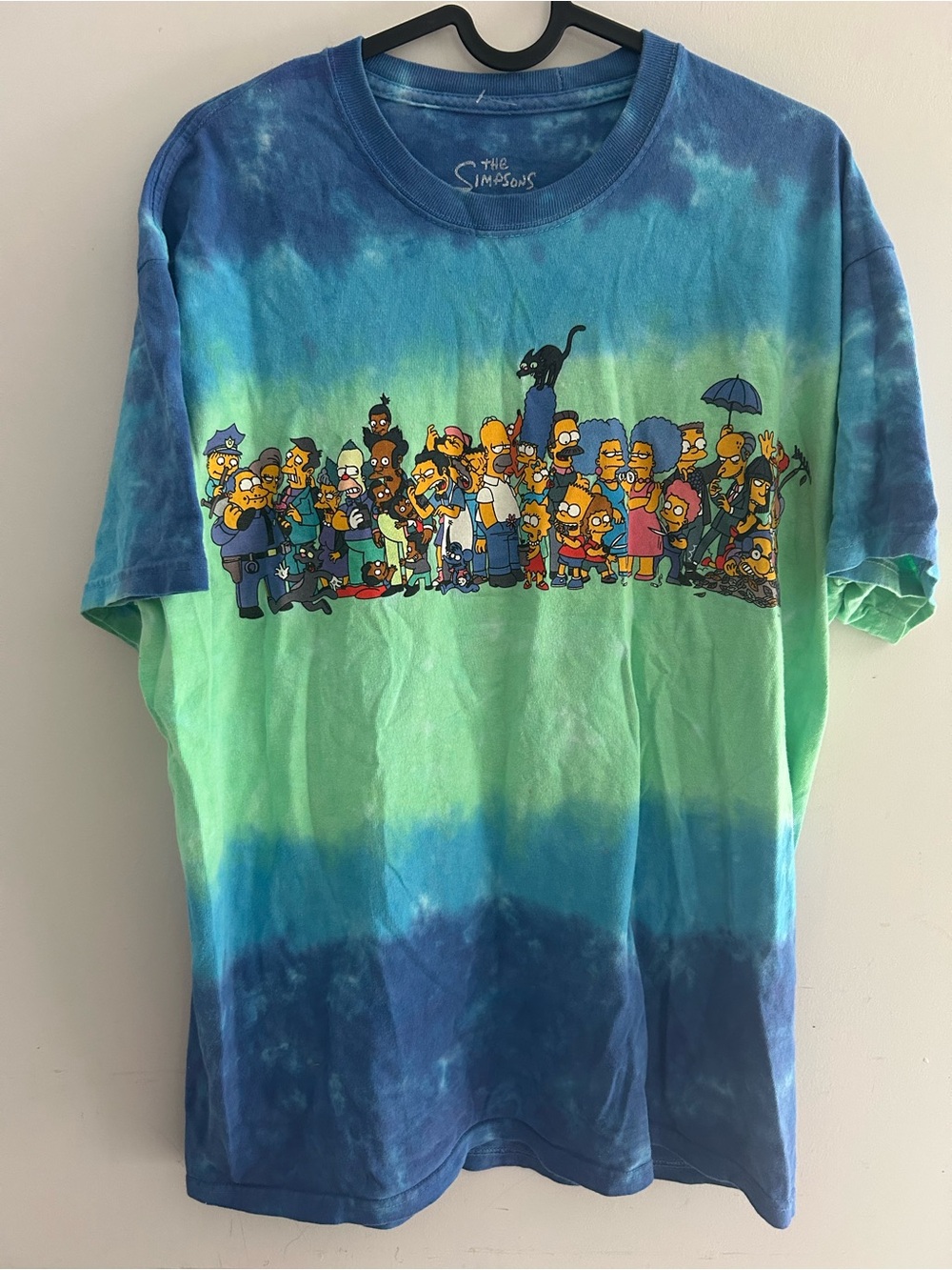 The Simpsons characters T Shirt Blue Green Tie Dye Cast 90s Y2K Retro Large